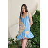 【不具名的叶】海流叶V领系带造型下摆天空蓝真丝连衣裙/0000702B 商品缩略图1