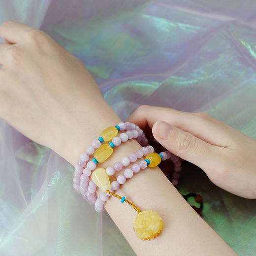 粉紫色锂辉石真宝石多圈搭配巧思手链手串珠串女 商品图3