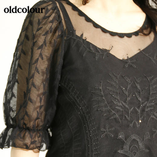 oldcolour欧珂圆领蕾丝短袖套头衫女夏季M22011248 商品图2