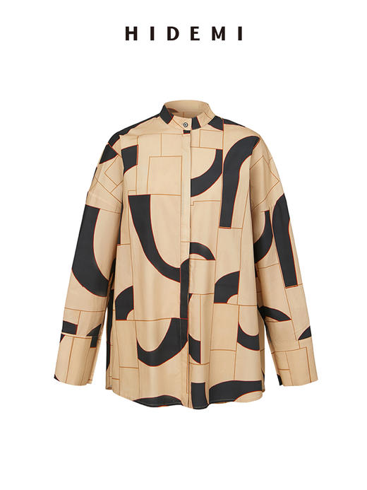 HIDEMI 几何设计感印花圆领简约衬衫 商品图2
