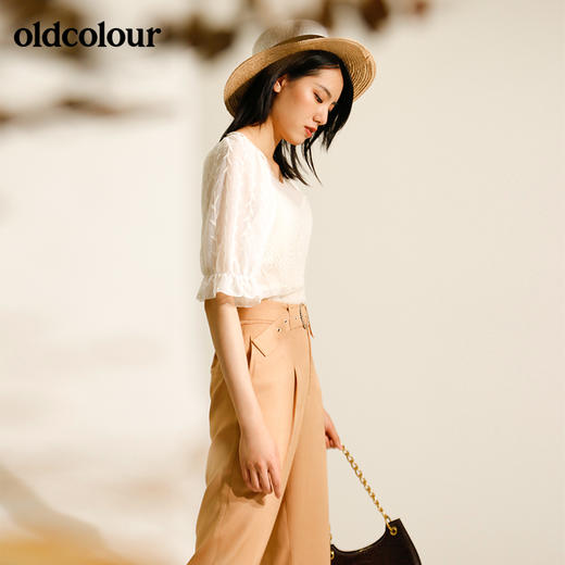 oldcolour欧珂圆领蕾丝短袖套头衫女夏季M22011248 商品图4