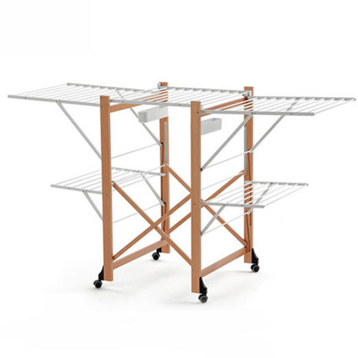 双层可折叠木质晾衣架 27M 配6个小夹子 商品图2