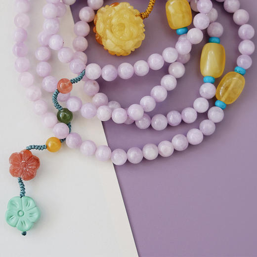 粉紫色锂辉石真宝石多圈搭配巧思手链手串珠串女 商品图0