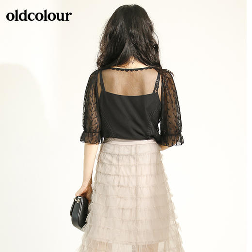 oldcolour欧珂圆领蕾丝短袖套头衫女夏季M22011248 商品图1