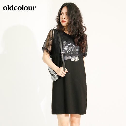 ldcolour欧珂蕾丝拼接直筒连衣裙女中长款夏季M22101220 商品图3