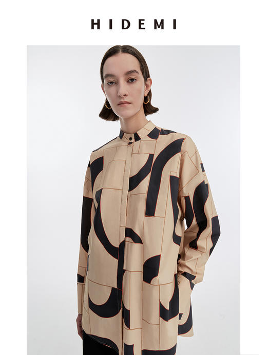 HIDEMI 几何设计感印花圆领简约衬衫 商品图9