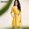 oldcolour欧珂泡泡袖亚麻V领连衣裙女中长款夏季M22101505 商品缩略图0