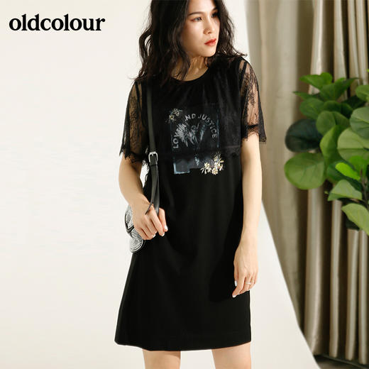 ldcolour欧珂蕾丝拼接直筒连衣裙女中长款夏季M22101220 商品图0