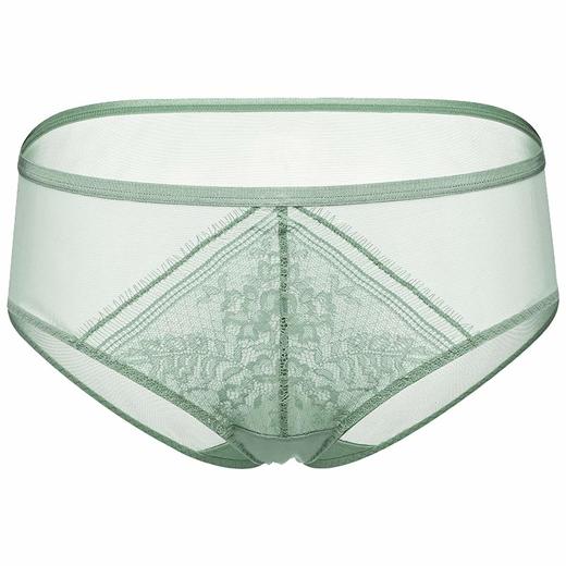 HSIA遐性感内裤女纯棉底裆超薄款透气网纱绑带睫毛蕾丝中腰平角裤 商品图5