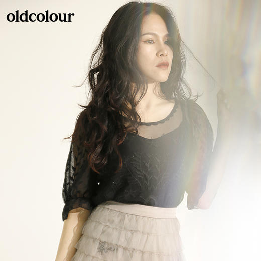 oldcolour欧珂圆领蕾丝短袖套头衫女夏季M22011248 商品图0