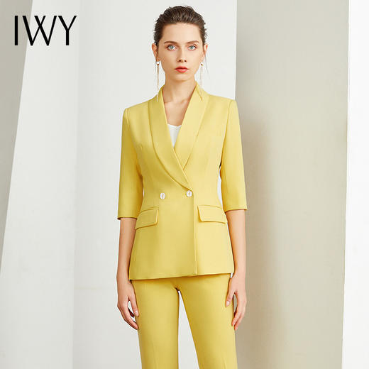 IWY/高端黄色西服西装套女时尚修身气质女神范职业主管通勤正装工作服	C10226-Y+P10226-Y 商品图2