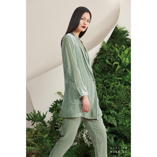 【雨久】海松绿真丝丝绒慵懒宽松单扣西装外套/00187 商品图2