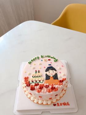 爱心女生和蛋糕手绘-低糖处理无添加