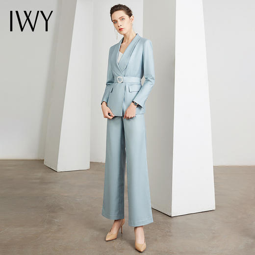 IWY/蓝色职业西装套装女时尚气质小个子修身显瘦腰带名媛商务上班正装CP650【含腰带】 商品图4
