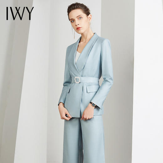 IWY/蓝色职业西装套装女时尚气质小个子修身显瘦腰带名媛商务上班正装CP650【含腰带】 商品图2