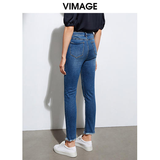VIMAGE纬漫纪品牌女装百搭显瘦修身弹力小脚牛仔裤VA2105105 商品图3