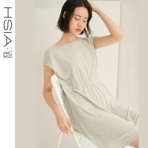 HSIA遐睡衣裙女夏季薄款圆领宽松抽绳中裙亲肤透气简约新款家居裙 商品图0