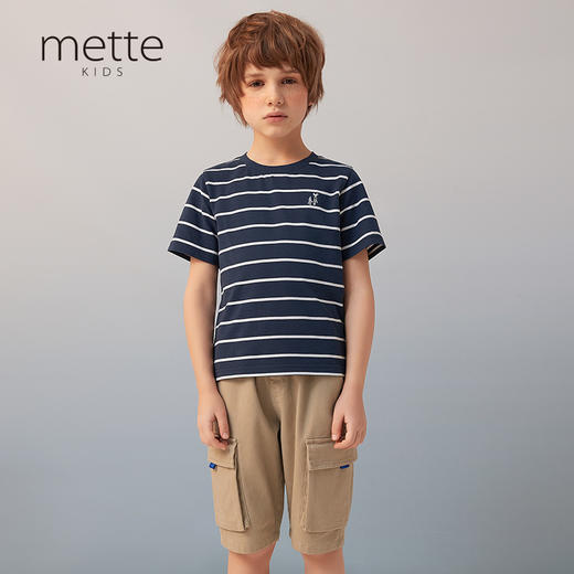 【纯棉条纹T】童装条纹短袖T恤男童2021夏新款圆领薄款打底上衣 商品图0