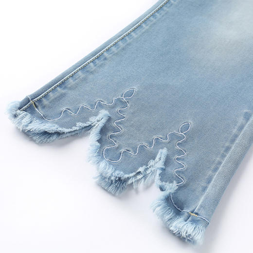 【轻薄抗菌牛仔裤】2021夏新款童装绣花磨边牛仔裤女童喇叭裤 商品图5