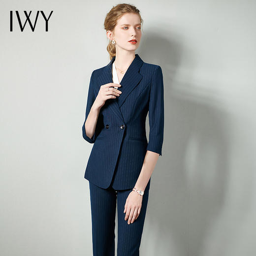 IWY/藏青色职业套装女设计感七分袖时尚气质定制西装时髦主管高档C10388+P10345 商品图1