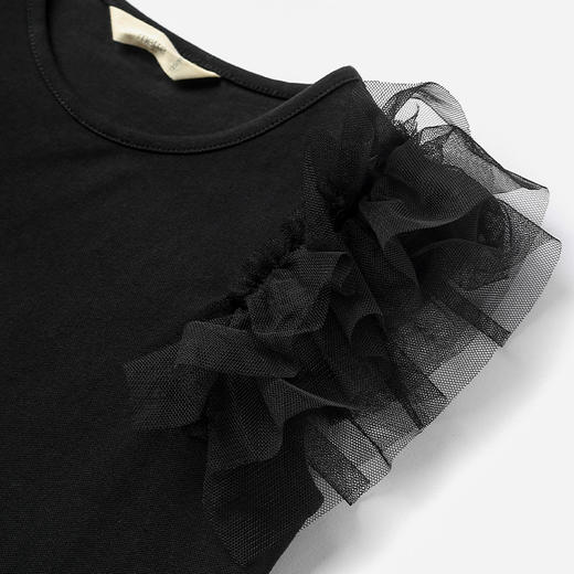 【纯棉不对称礼裙】童装不规则荷叶边黑色连衣裙女童2021夏百褶裙子 商品图5