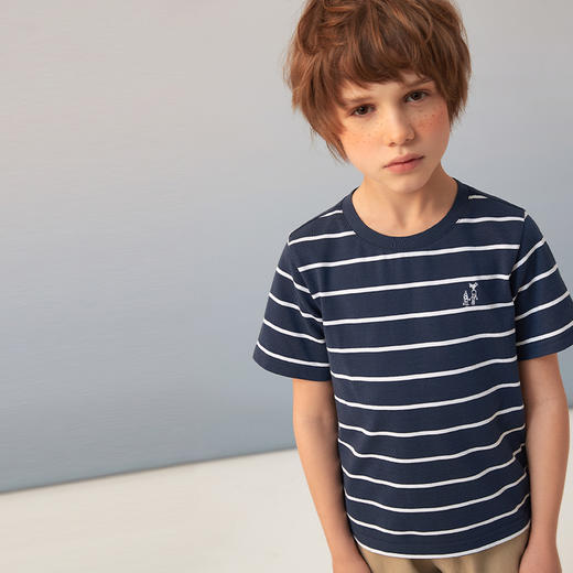 【纯棉条纹T】童装条纹短袖T恤男童2021夏新款圆领薄款打底上衣 商品图1