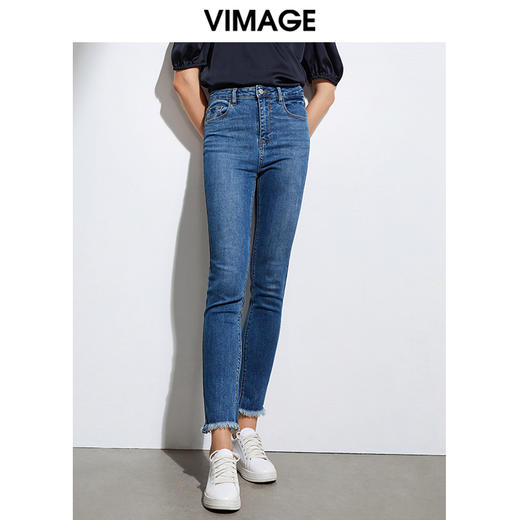 VIMAGE纬漫纪品牌女装百搭显瘦修身弹力小脚牛仔裤VA2105105 商品图4