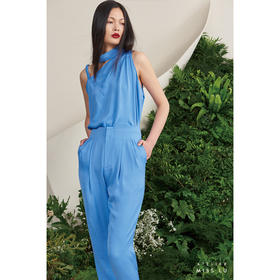 【菲丽西塔】海盐蓝斜肩系领不规则编织吊带上衣/00178A