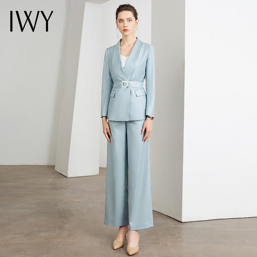 IWY/蓝色职业西装套装女时尚气质小个子修身显瘦腰带名媛商务上班正装CP650【含腰带】 商品图0