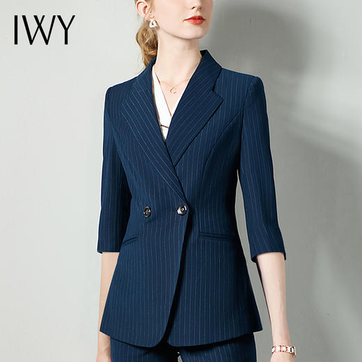 IWY/藏青色职业套装女设计感七分袖时尚气质定制西装时髦主管高档C10388+P10345 商品图4