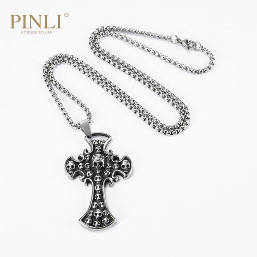 PINLI品立夏季新款配饰骷髅吊坠项链饰品男不锈钢首饰D203128966 商品图4