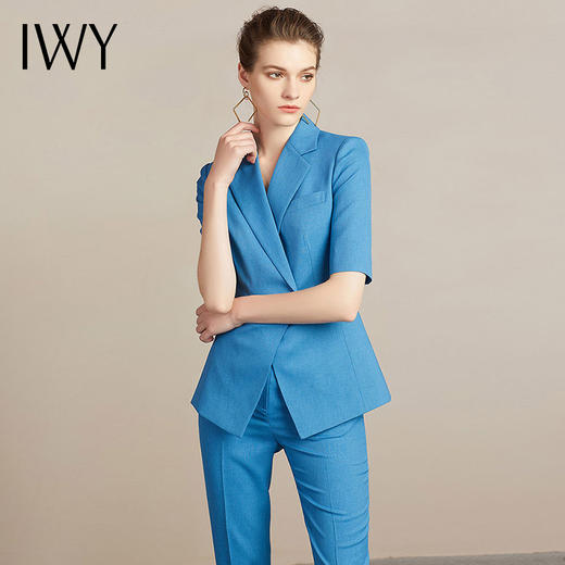 IWY/直播福利款 新品蓝色短袖西装裤子套装212014C1+P1 商品图1