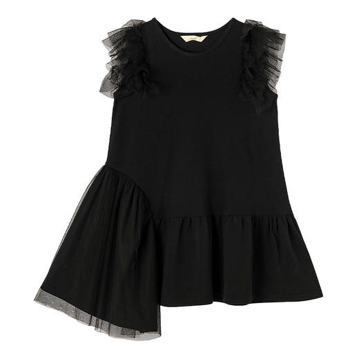 【纯棉不对称礼裙】童装不规则荷叶边黑色连衣裙女童2021夏百褶裙子 商品图6