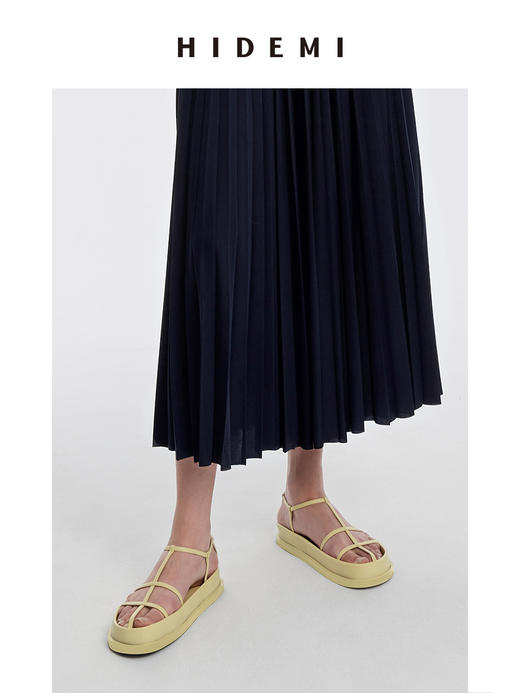 HIDEMI 系带设计感小羊皮厚底凉鞋 黑色/白色/鹅黄色/云雾紫 商品图13