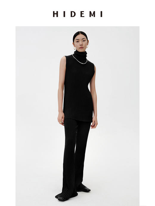 HIDEMI 纸片人超显瘦针织套装 高领背心/喇叭裤 商品图9