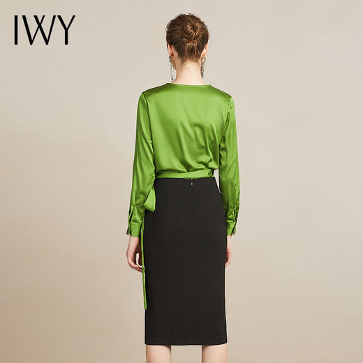 IWY/ 绿色衬衫黑色半裙套装气质百搭衬衣203104B1+193078S2 商品图3