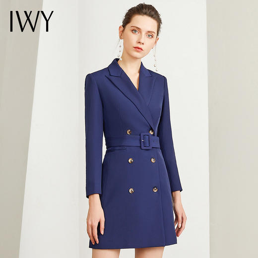 IWY/藏青气质时尚职业西装连衣裙女长袖双排扣修身显瘦通勤上班工作服Q902-N 商品图0