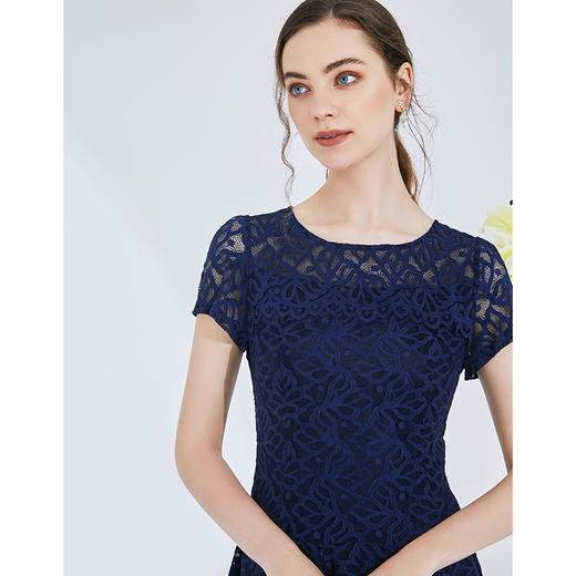 EITIE爱特爱女装夏季新品优雅蕾丝钩花皱褶A字裙中腰连衣裙5707412 商品图8