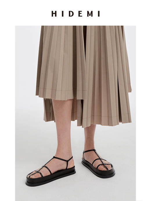 HIDEMI 系带设计感小羊皮厚底凉鞋 黑色/白色/鹅黄色/云雾紫 商品图4