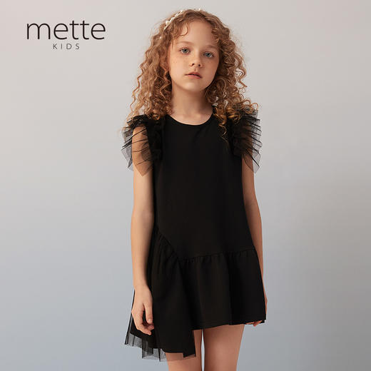 【纯棉不对称礼裙】童装不规则荷叶边黑色连衣裙女童2021夏百褶裙子 商品图0