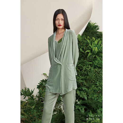 【雨久】海松绿真丝丝绒慵懒宽松单扣西装外套/00187 商品图1