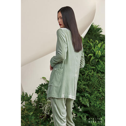 【雨久】海松绿真丝丝绒慵懒宽松单扣西装外套/00187 商品图3