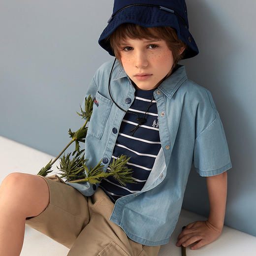 【纯棉条纹T】童装条纹短袖T恤男童2021夏新款圆领薄款打底上衣 商品图4