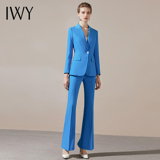 IWY/简约一粒扣高端职业装女总裁职场正装套装蓝色修身显瘦休闲工作服	203008C1+P3 商品图1