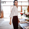 IWY/时尚职业装女式衬衫气质白色V领长袖气质酒红色半裙套装B58+S243 商品缩略图2