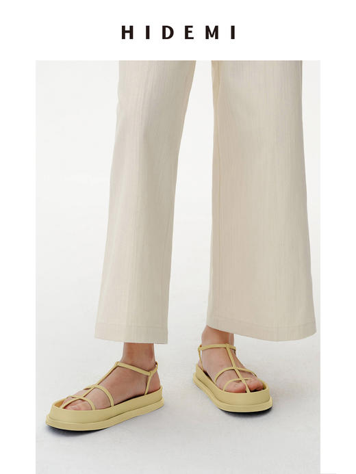 HIDEMI 系带设计感小羊皮厚底凉鞋 黑色/白色/鹅黄色/云雾紫 商品图12
