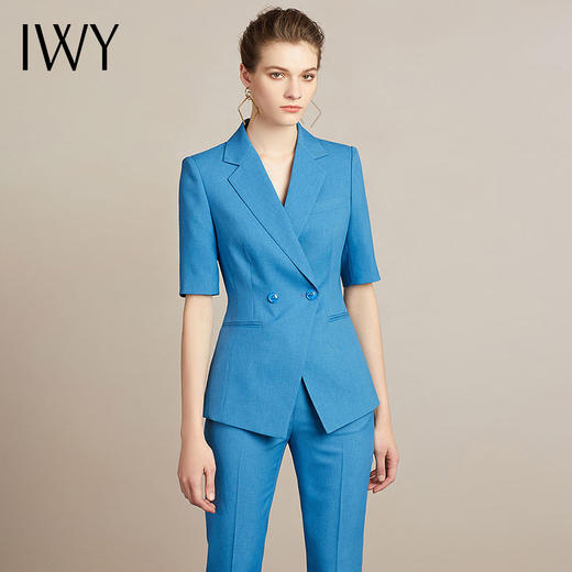 IWY/直播福利款 新品蓝色短袖西装裤子套装212014C1+P1 商品图0