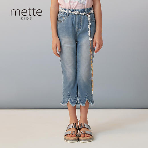 【轻薄抗菌牛仔裤】2021夏新款童装绣花磨边牛仔裤女童喇叭裤 商品图1