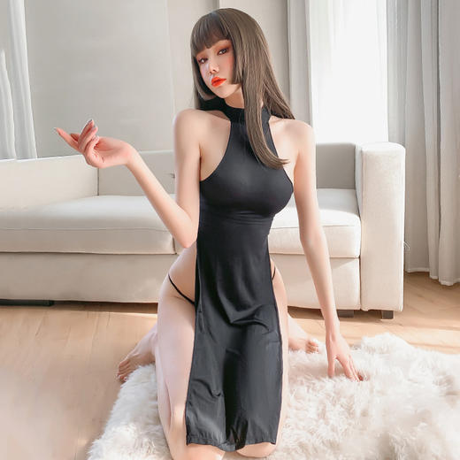 【孤身纵马，刺破云霞】情趣内衣 女式 制服 冰丝泳布 镂空 高腰 开叉 性感 旗袍 型号 7873 商品图3