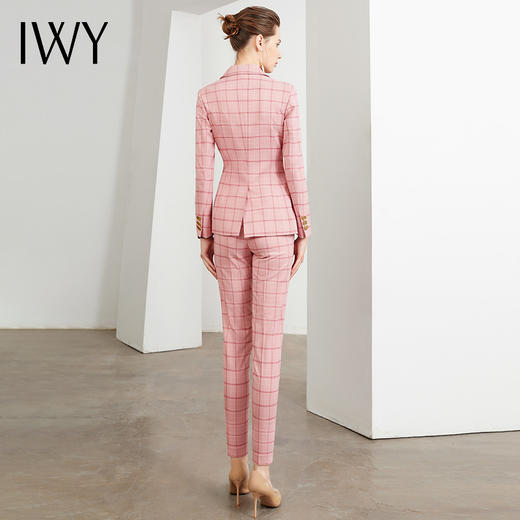 IWY/王嘉宁同款-小香风粉色格子韩版西装套装女职业商务修身时尚气质名媛职场正装	CP400 商品图5